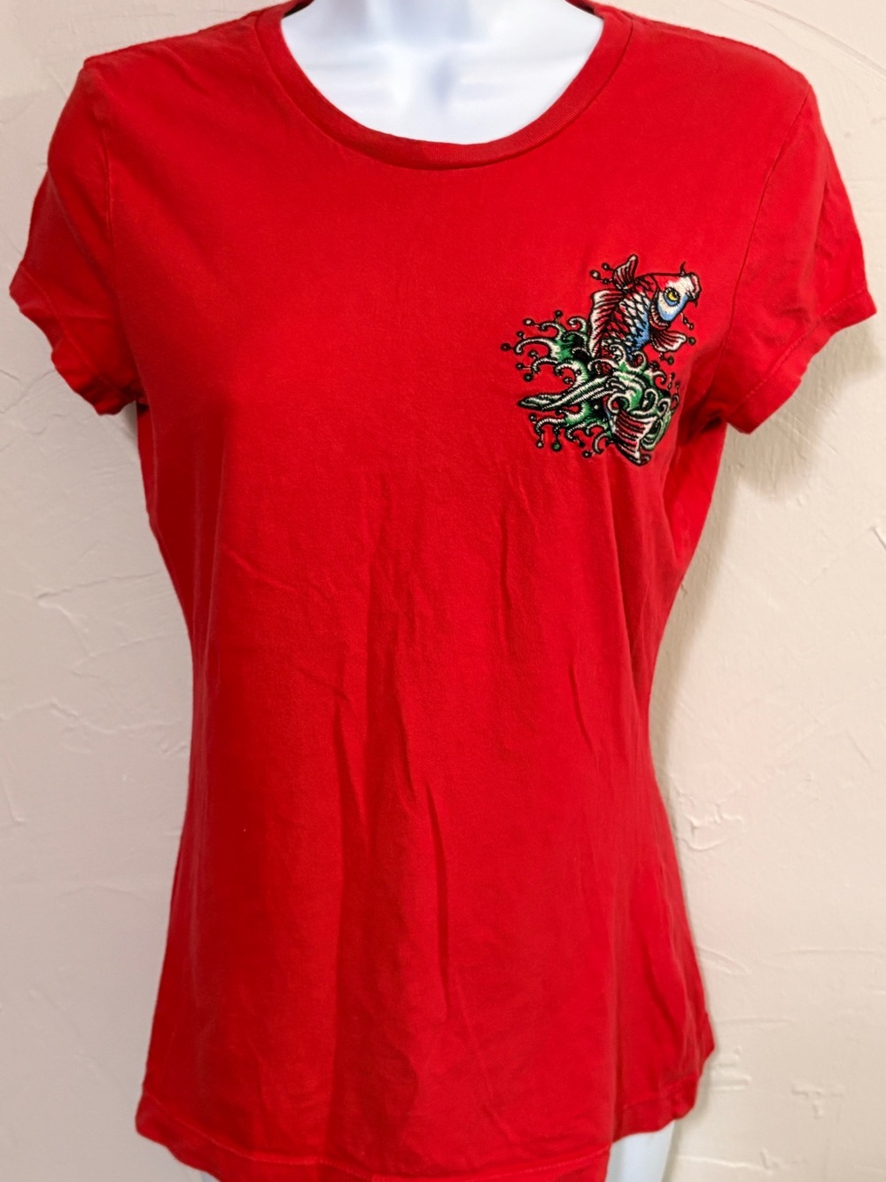 ED HARDY Y2K BABY TEE RARE Red Tattoo T Shirt Graphic Christian Audigier SZ S